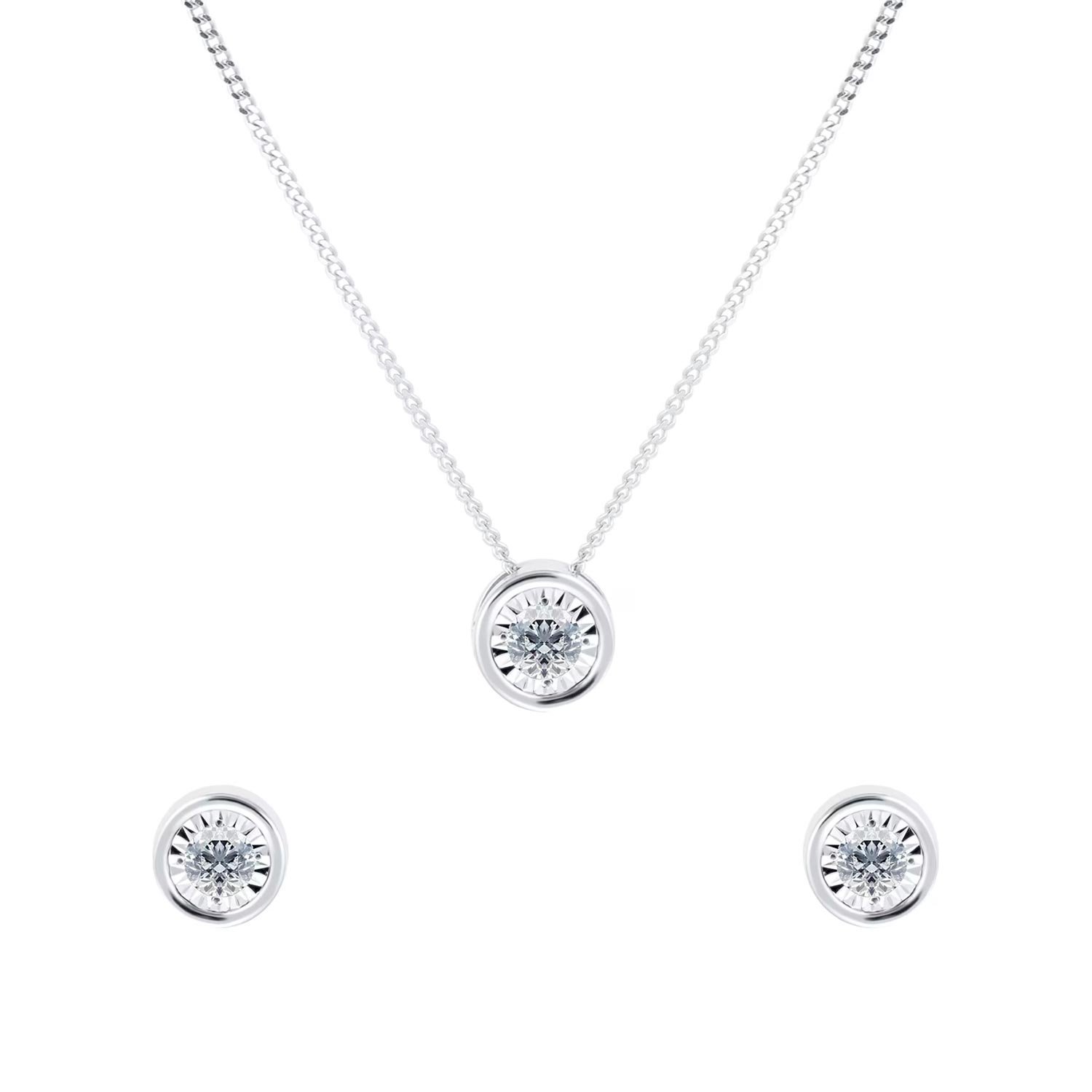 9ct White Gold 0.20cttw Diamond Illusion Jewellery Set