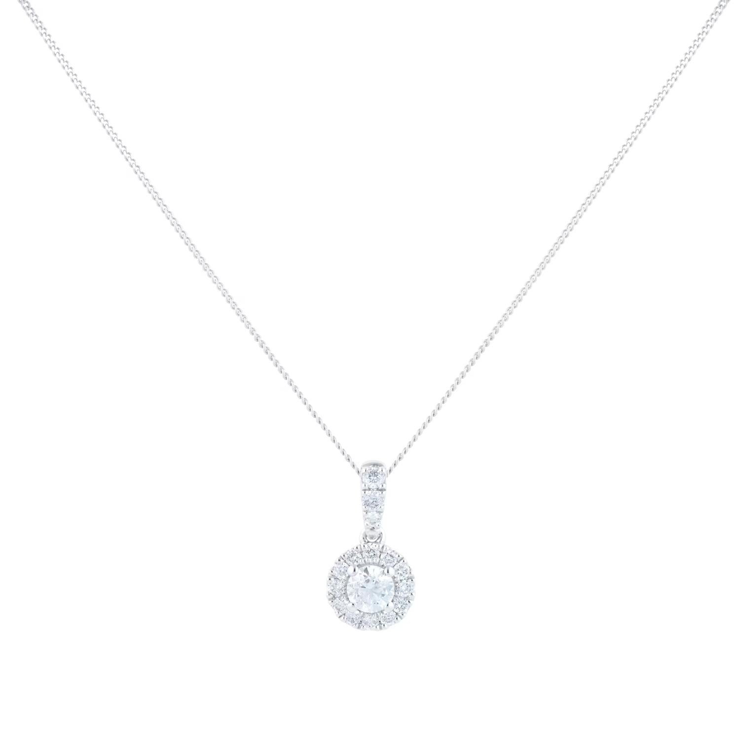 9ct White Gold 0.40cttw Round Halo Pendant