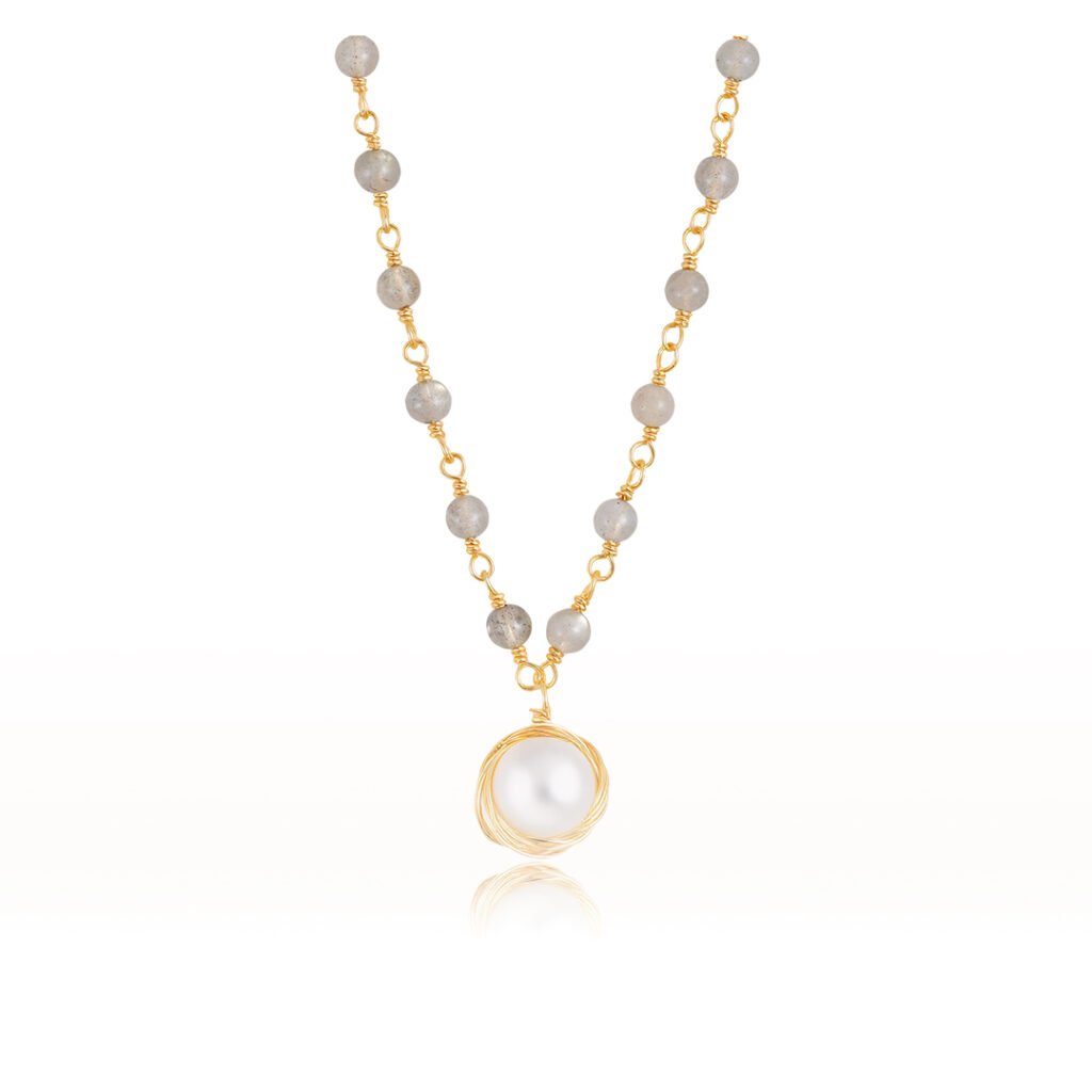 Grey moonstone pearl necklace